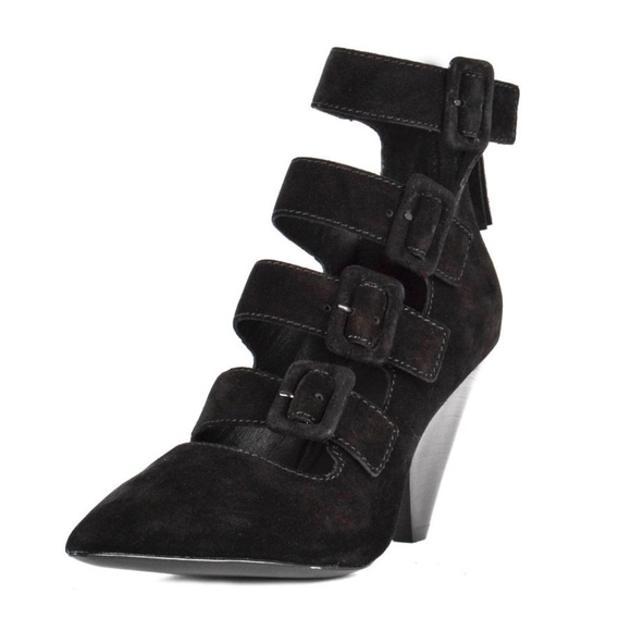ASH DOLBY Buckle Cone Heels Black Suede - Picture 6 of 9